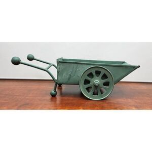 Garden Cart Flower Seedling Holder Wheelbarrow Decor Green Wheels Handles 7.5"